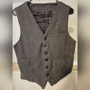 Gray Herringbone Button-Up Vest